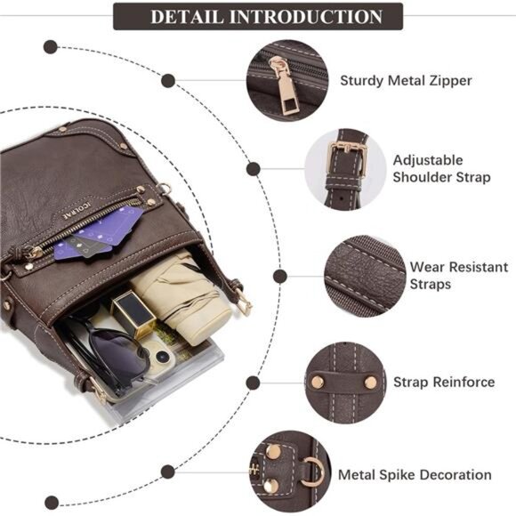 Crossbody Purse with Adjustable Strap, Trendy Coffee - Picture 6 of 7